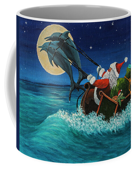 Santa Coffee Mug featuring the painting Riding The Waves With Santa by Darice Machel McGuire