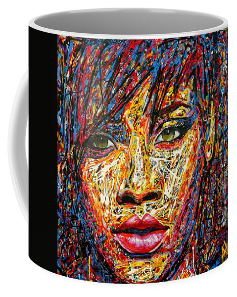 Art Coffee Mug featuring the painting Rihanna by Angie Wright