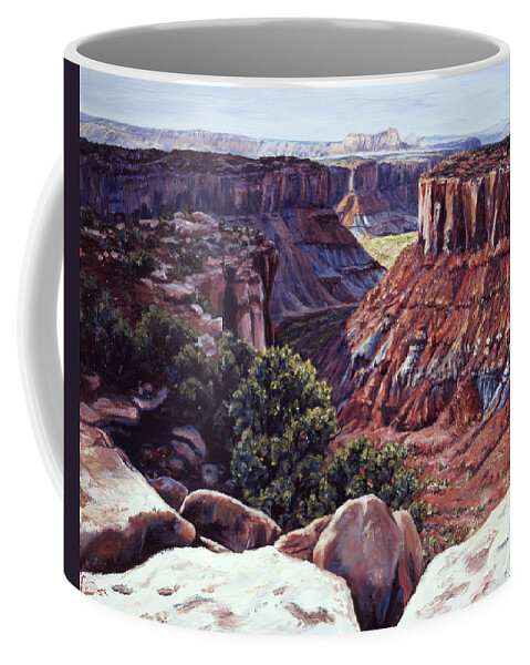 Landscape Coffee Mug featuring the painting Rimrocked No Way Down by Page Holland