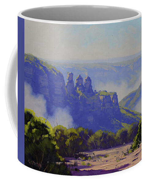 The Three Sisters Coffee Mug featuring the painting Rising Mist Three Sisters Australia by Graham Gercken