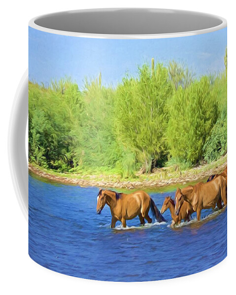 Wild Horses Coffee Mug featuring the photograph River Crossing by Barbara Zahno