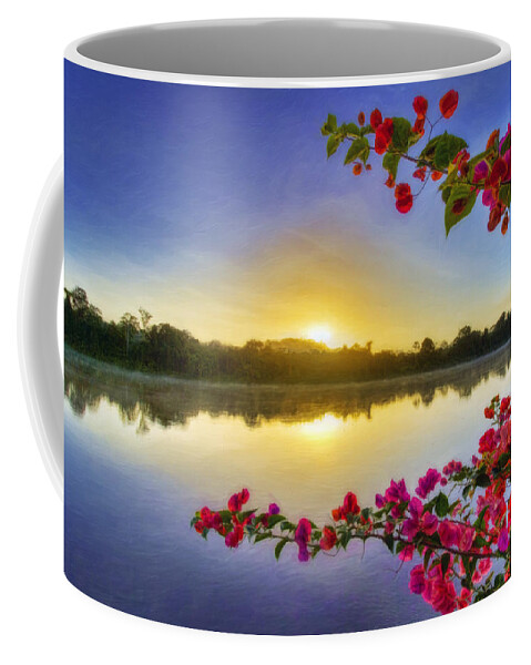 Suriname Coffee Mug featuring the photograph River Sunrise by Nadia Sanowar