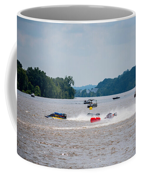 Riverfront Roar Coffee Mug featuring the photograph Riverfront Roar- Taking The Turn by Holden The Moment