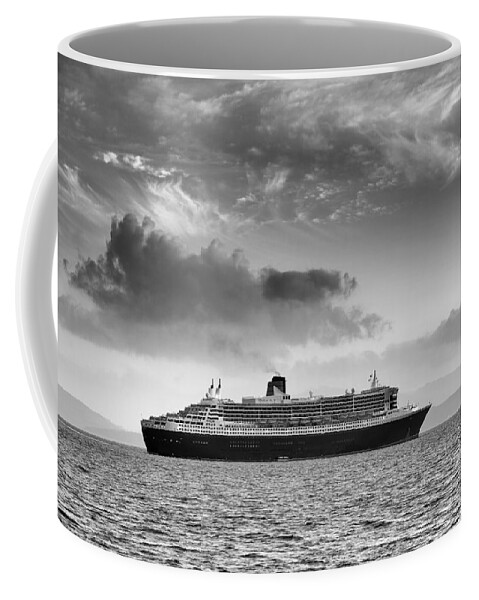 Ocean Liner Coffee Mug featuring the photograph RMS Queen Mary 2 mono by Grant Glendinning