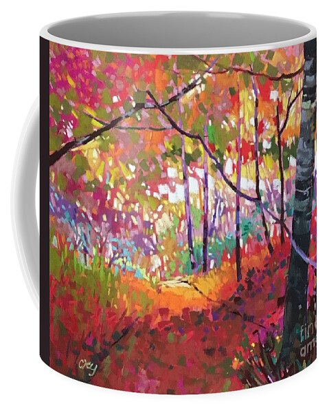 Red Coffee Mug featuring the painting Road not taken by Celine K Yong