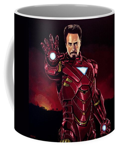 Iron Man Coffee Mug featuring the painting Robert Downey Jr. as Iron Man by Paul Meijering
