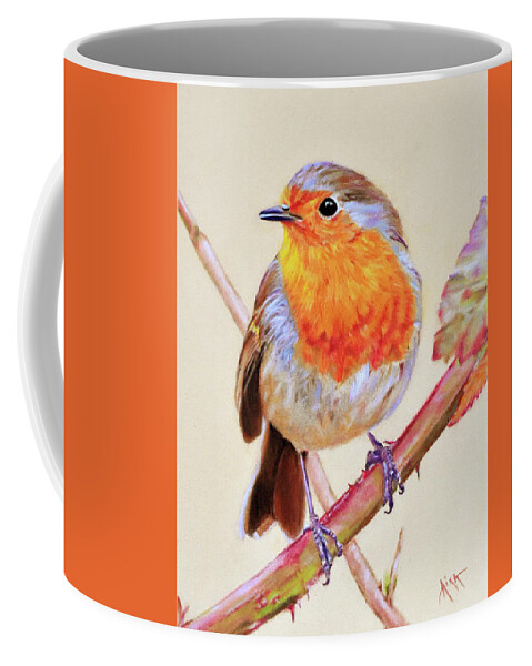 Robin Coffee Mug featuring the painting Robin by Aixa Renta-DeLuca
