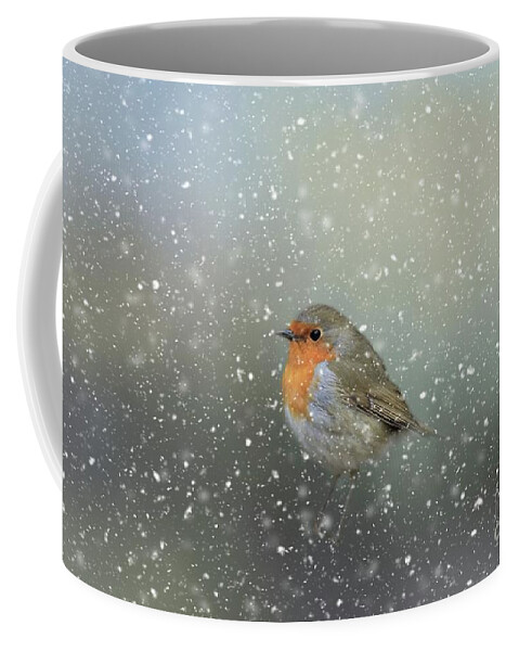 Robin Coffee Mug featuring the photograph Robin in Winter by Eva Lechner