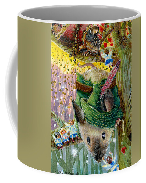 Mice Coffee Mug featuring the painting Robin Mouse and the Forest Fairies by Jacquelin L Vanderwood Westerman