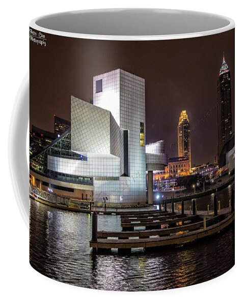 Cleveland Coffee Mug featuring the photograph Rock Hall of Fame and Cleveland Skyline by Peter Ciro