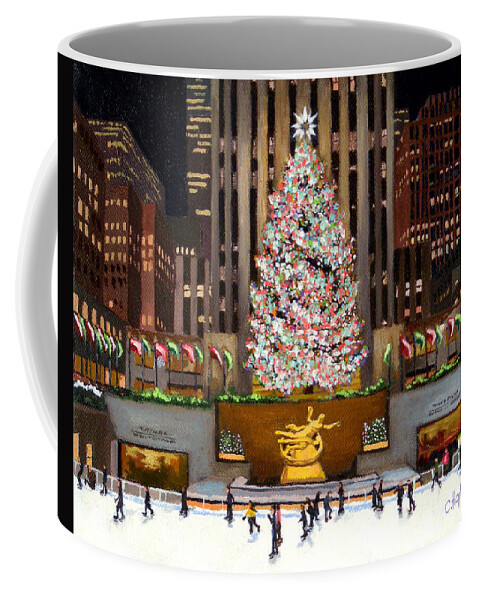 Christine Hopkins Coffee Mug featuring the painting Rockefeller Center - New York City by Christine Hopkins