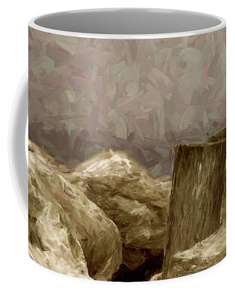 Coast Coffee Mug featuring the digital art Rocks and Pilings by Scott Carlton