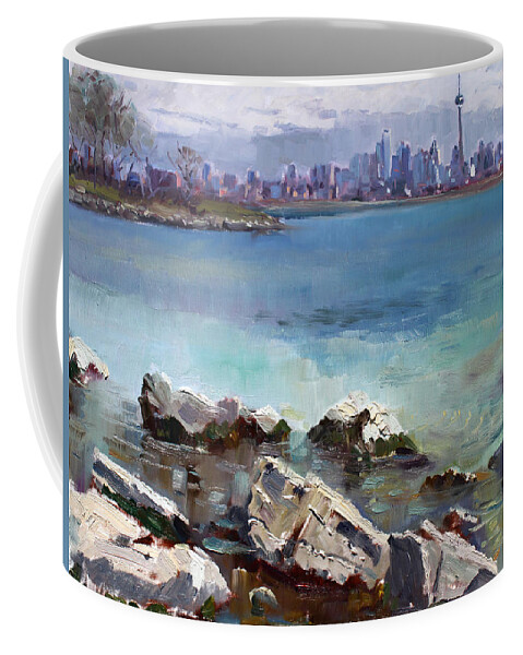 Toronto Coffee Mug featuring the painting Rocks n' the City by Ylli Haruni