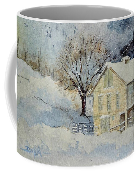 Farm Coffee Mug featuring the painting Rockville Farm in Snowstorm by Pat Dolan