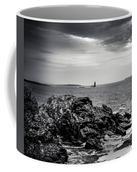Maine Coffee Mug featuring the photograph Rocky Maine Coastline Black and White by Debra Forand