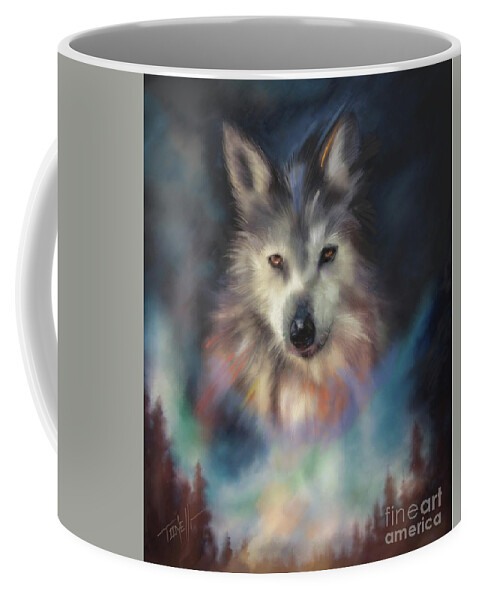 Wolf Coffee Mug featuring the mixed media Rocky Mountain Wolf Series by Mark Tonelli