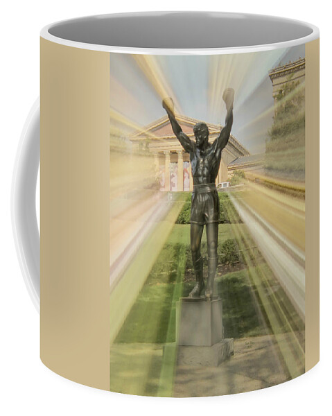 Rocky Coffee Mug featuring the mixed media Rocky Statue by Trish Tritz