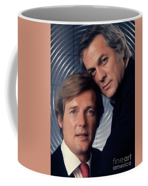 Roger Coffee Mug featuring the digital art Roger Moore and Tony Curtis, The Persuaders by Esoterica Art Agency