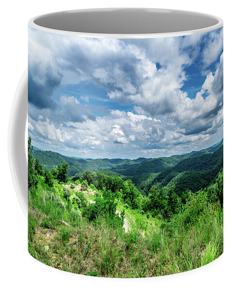Eastern Ky Coffee Mug featuring the photograph Rolling hills and Puffy Clouds by Lester Plank