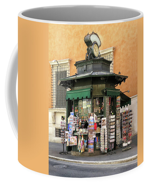 Rome Coffee Mug featuring the photograph Roman News Stand by Dave Mills
