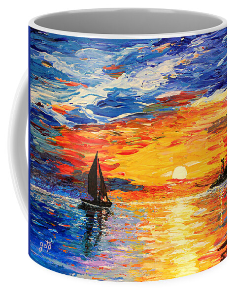 Seascape Coffee Mug featuring the painting Romantic Sea Sunset by Georgeta Blanaru