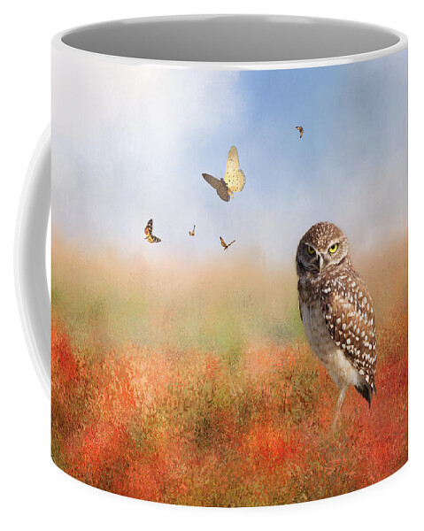 Owl Coffee Mug featuring the photograph Romping In The Poppy Field by Kim Hojnacki