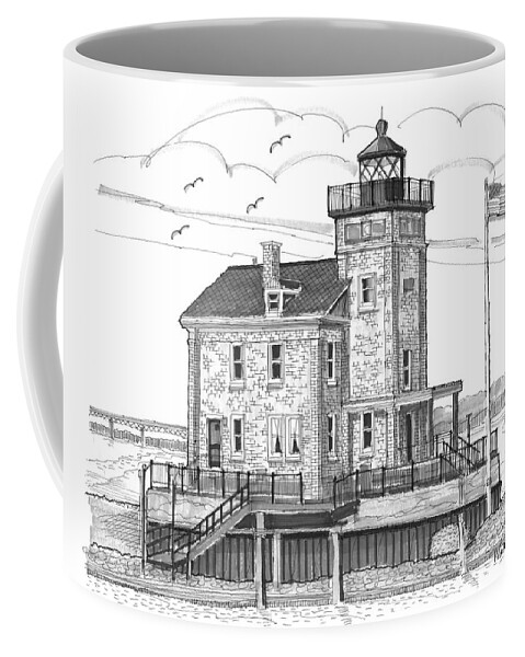 Landscape Coffee Mug featuring the drawing Rondout Lighthouse by Richard Wambach