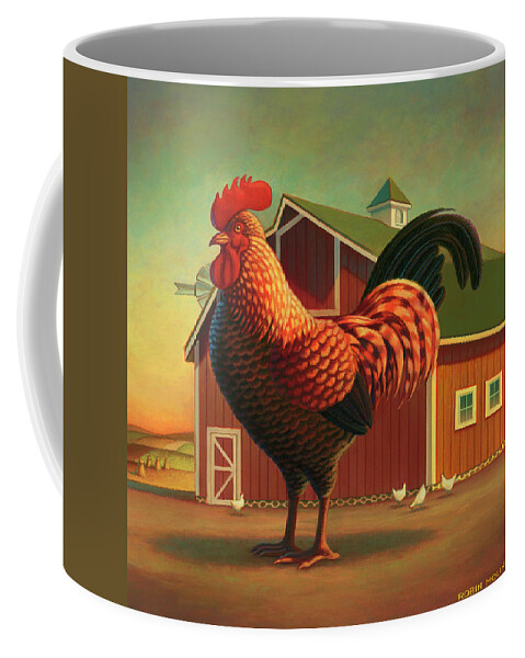 Rooster Coffee Mug featuring the painting Rooster and the Barn by Robin Moline