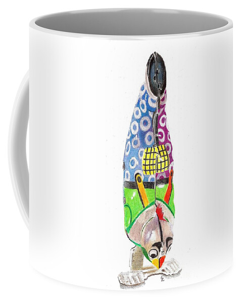 Drawing Coffee Mug featuring the drawing Rooster Clown by Glenda Zuckerman
