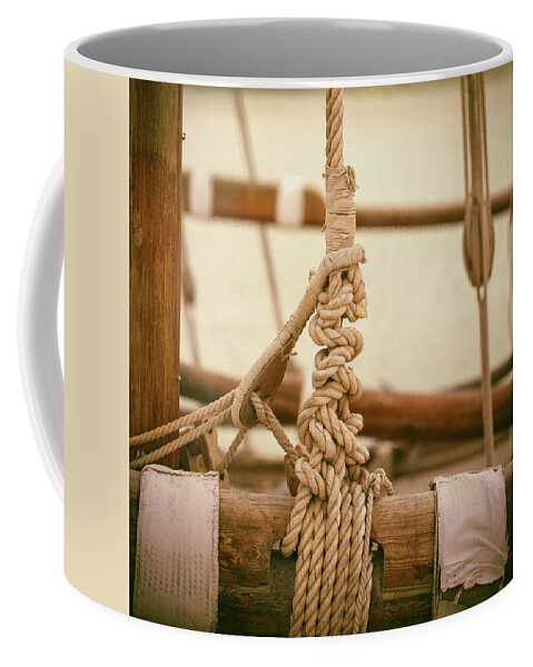 Dhow Coffee Mug featuring the photograph Ropes and lashings on a sailing boat by Paul Cowan