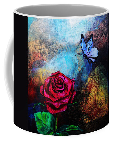 Flower Coffee Mug featuring the painting Rose and Butterfly 1 by Stephen Humphries