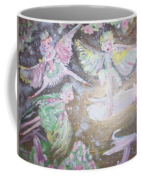 Rose Coffee Mug featuring the painting Rose Fairies by Judith Desrosiers