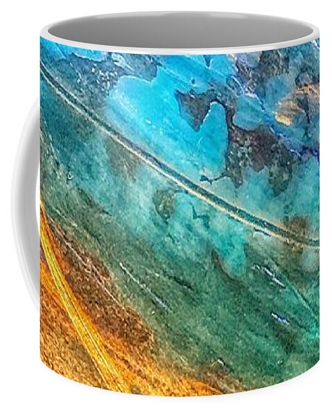 Rose Gold Coffee Mug featuring the painting Rose Gold and Teal Blue Abstract Painting by Marianna Mills
