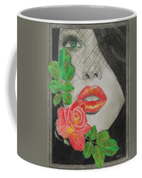 Rose Coffee Mug featuring the drawing Rose Kisses 2 by Quwatha Valentine