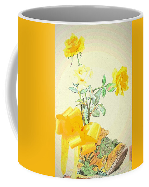 Water-color Coffee Mug featuring the photograph Roses In A Wooden Shoe Watercolor by Joyce Dickens