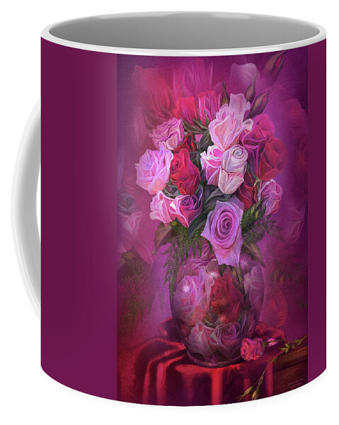 Carol Cavalaris Coffee Mug featuring the mixed media Roses In Rose Vase by Carol Cavalaris