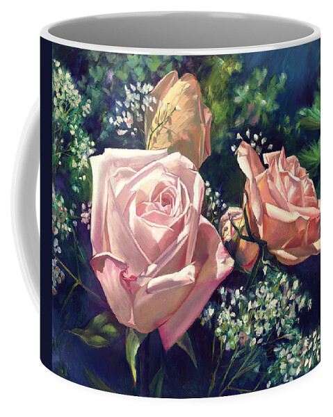  Coffee Mug featuring the painting Roses in the Mist by Nancy Tilles