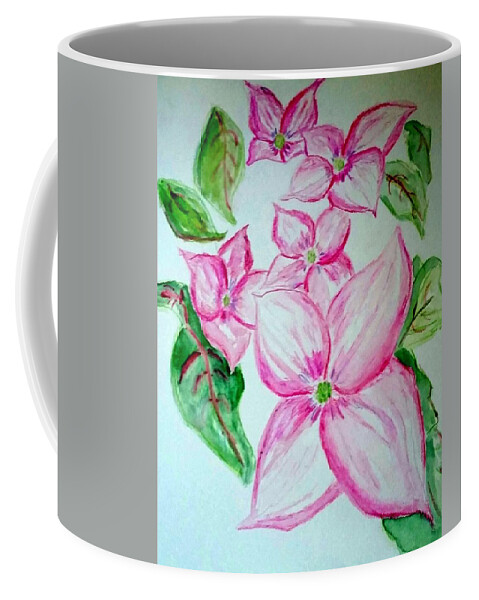 Watercolor Coffee Mug featuring the painting Rosy Teacups Dogwood Painting by Stacie Siemsen
