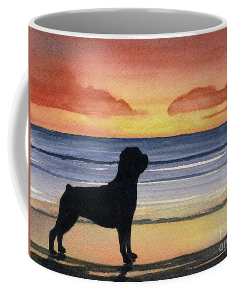 Rottweiler Coffee Mug featuring the painting Rottweiler at Sunset by David Rogers