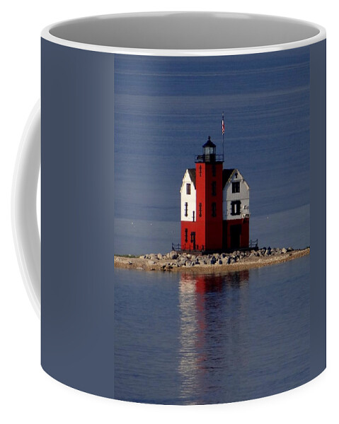Round Island Lighthouse Coffee Mug featuring the photograph Round Island Lighthouse in the Morning by Keith Stokes