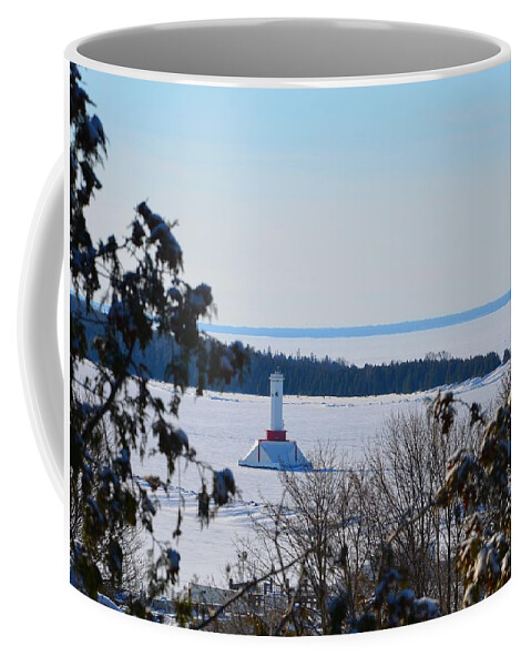 Lighthouse Coffee Mug featuring the photograph Round Island Passage Light Through The Trees by Keith Stokes