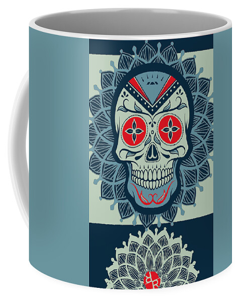 Skull Coffee Mug featuring the painting Rubino Rise Skull Reb Blue by Tony Rubino