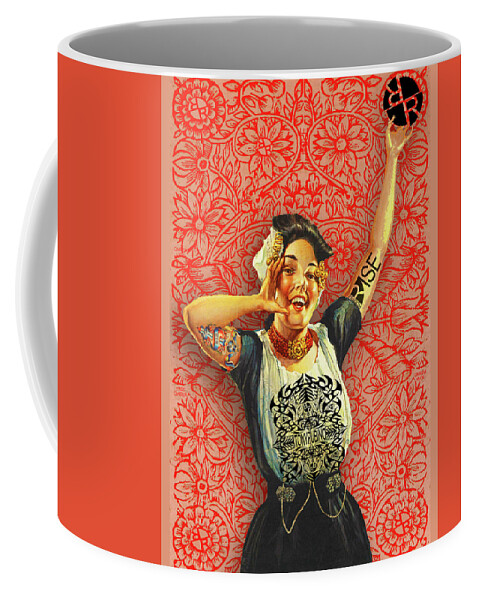 Hand Coffee Mug featuring the mixed media Rubino Rise Woman by Tony Rubino