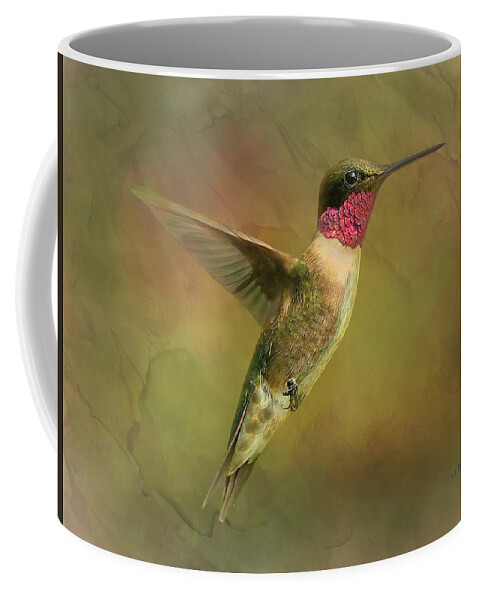 Ruby Throated Hummingbird Coffee Mug featuring the photograph Ruby throated Hummingbird Inflight by Sandi OReilly