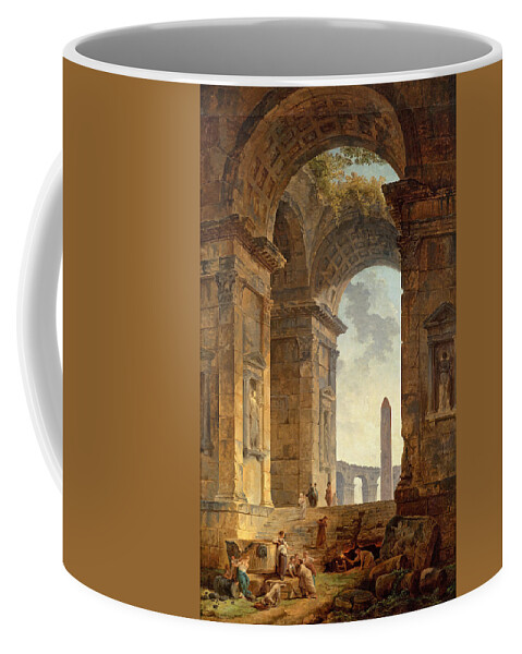 Hubert Robert Coffee Mug featuring the painting Ruins with an Obelisk in the Distance  by Hubert Robert