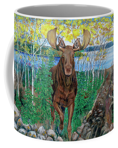 Bull Moose Coffee Mug featuring the painting RUN by Joe Baltich