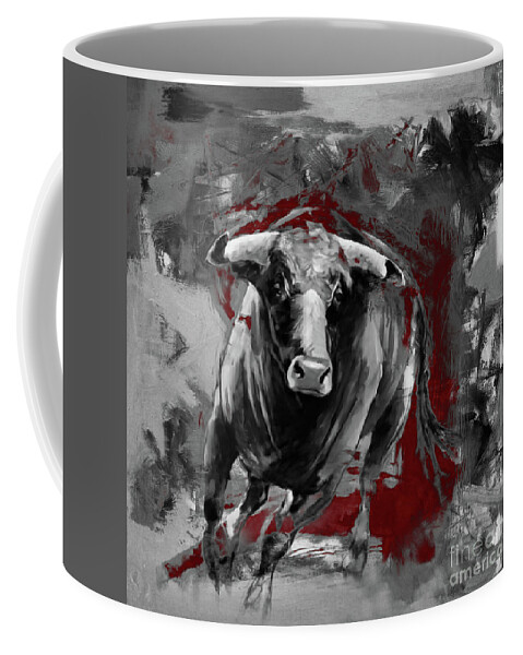 Bulls Coffee Mug featuring the painting Running Bull 0003 by Gull G