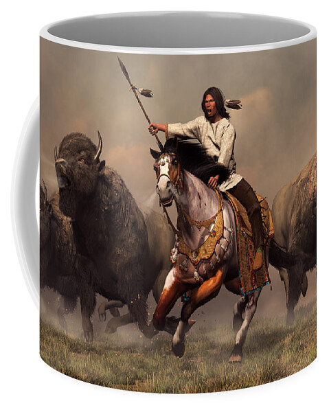 Western Coffee Mug featuring the digital art Running With Buffalo by Daniel Eskridge