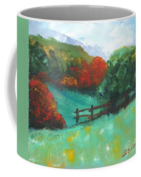 Abstract Landscape Coffee Mug featuring the painting Rural Autumn Landscape by Lidija Ivanek - SiLa