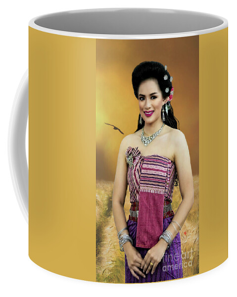 Thailand Coffee Mug featuring the digital art Rural Folk Fashion Girl by Ian Gledhill
